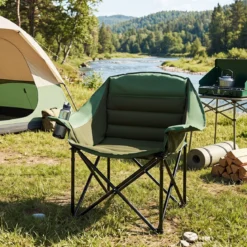 Übergroßer Campingstuhl Klappbarer Campingsessel mit Sitzpolster Getränkehalter bis 230 kg Belastbar
