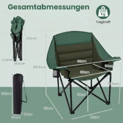 Übergroßer Campingstuhl Klappbarer Campingsessel mit Sitzpolster Getränkehalter bis 230 kg Belastbar