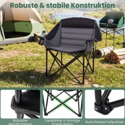Übergroßer Campingstuhl Klappbarer Campingsessel mit Sitzpolster Getränkehalter bis 230 kg Belastbar