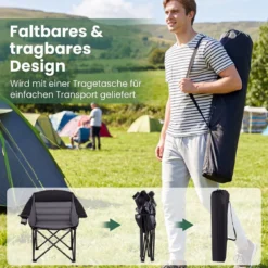 Übergroßer Campingstuhl Klappbarer Campingsessel mit Sitzpolster Getränkehalter bis 230 kg Belastbar
