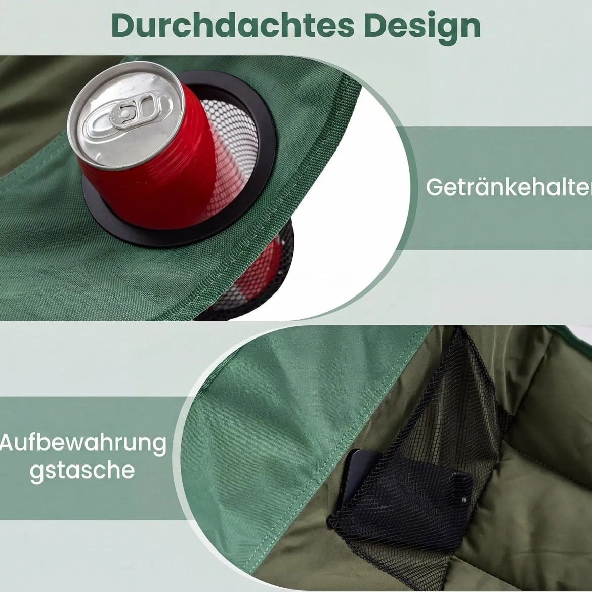 Übergroßer Campingstuhl Klappbarer Campingsessel mit Sitzpolster Getränkehalter bis 230 kg Belastbar