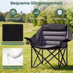 Übergroßer Campingstuhl Klappbarer Campingsessel mit Sitzpolster Getränkehalter bis 230 kg Belastbar