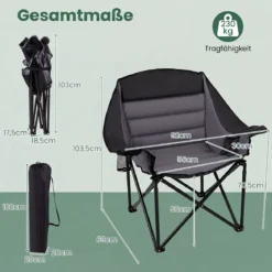 Übergroßer Campingstuhl Klappbarer Campingsessel mit Sitzpolster Getränkehalter bis 230 kg Belastbar