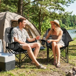 Übergroßer Campingstuhl Klappbarer Campingsessel mit Sitzpolster Getränkehalter bis 230 kg Belastbar