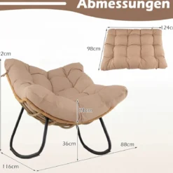 Übergroße Schaukelstuhl Schaukelsessel mit Dickem Gepolstertem Sitzkissen & Metallrahmen Beige
