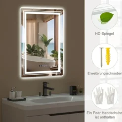 Beschlagfreier LED-Badezimmerspiegel mit 3 Lichtfarben & Memory-Funktion Beleuchteter Wandspiegel