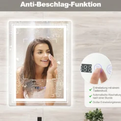 Beschlagfreier LED-Badezimmerspiegel mit 3 Lichtfarben & Memory-Funktion Beleuchteter Wandspiegel