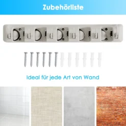 Besenhalterung mit 6 faltbaren Haken & 5 Schnellspannern Mop Halter Besenhalter Gerätehalter