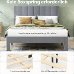Bettgestell für 200 x 140 cm Matratze Samtstoff gepolstertes Plattformbett Doppelbettgestell Grau