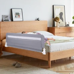 Bettgitter für Kleinkinder 120 cm faltbares Babybettgitter mit abnehmbarem & waschbarem Bezug Grau/Weiß