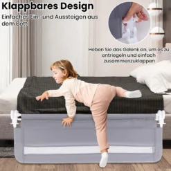 Bettgitter für Kleinkinder 120 cm faltbares Babybettgitter mit abnehmbarem & waschbarem Bezug Grau/Weiß