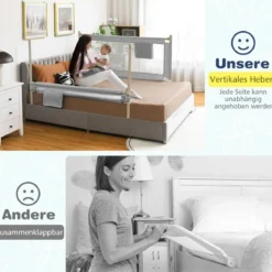 Bettgitter Sicherheitsschiene für Kinderbetten Abschließbar 145 x 25 x 101,5 cm Grau