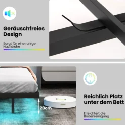 Bett mit LED Beleuchtung & Ladestation 160 x 200 cm Polsterbett mit verstellbarem gepolstertem Kopfteil Grau