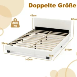 Bett mit LED Beleuchtung 140 x 200 cm Polsterbett mit Lattenrost Bettgestell Bettrahmen Weiß
