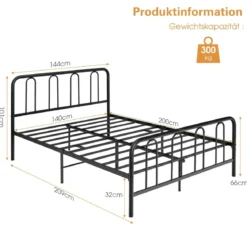 Bettrahmen aus Metall mit Kopf- und Fußteil Modernes Plattformbett 209 x 144 x 101 cm Schwarz