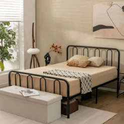 Bettrahmen aus Metall Modernes Plattformbett mit Stauraum 208 x 164 x 101 cm Schwarz