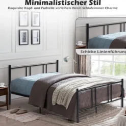 Bettrahmen aus Metall Modernes Plattform-Bettgestell Plattformbett 200 x 140 cm Schwarz