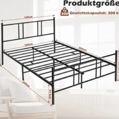 Bettrahmen aus Metall Plattform-Bettgestell mit Kopfteil und Fußteil 200 x 160 cm Schwarz