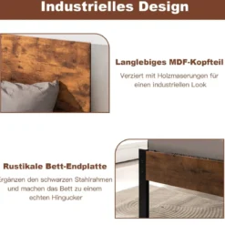 Bettrahmen Stahlrahmen mit Lattenrost 200 x 90 cm Bettgestell mit Kopfteil Design Schwarz & Braun