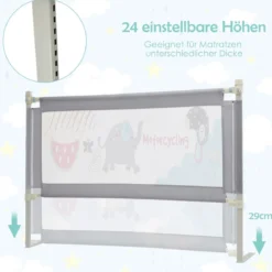 Bettschutzgitter Bettgitter für Kleinkinder Vertikales 145 cm Bettgeländer mit Doppeltem Verschluss Grau