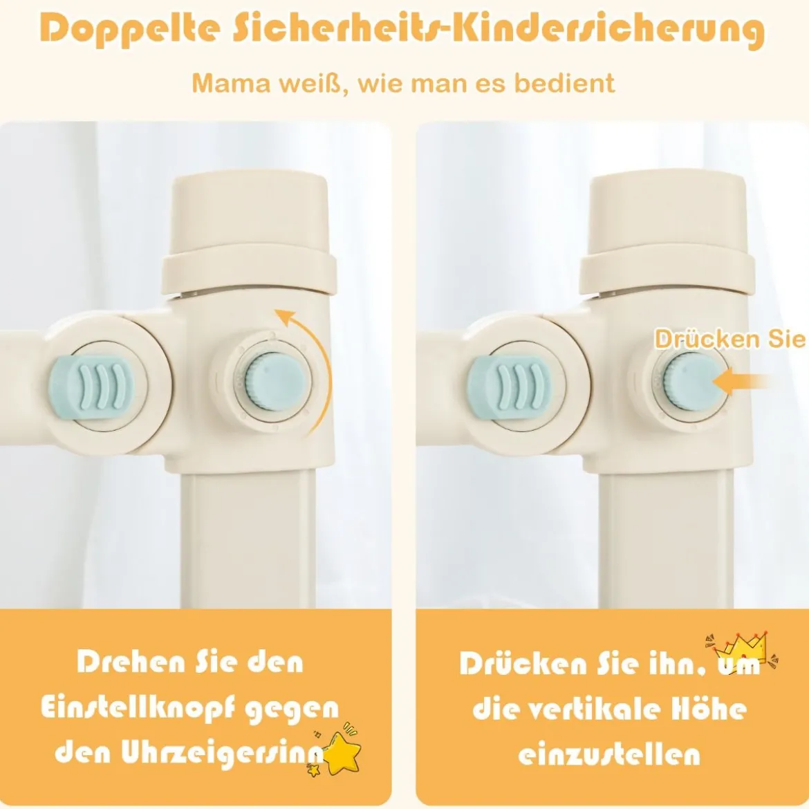 Bettschutzgitter Bettgitter für Kleinkinder Vertikales 180 cm Bettgeländer mit Doppeltem Verschluss Grau