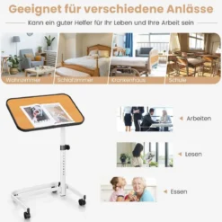Betttisch auf Rollen höhenverstellbarer Pflegetisch mit in Mehreren Winkeln neigbarer Platte 60,5 x 40 x 73-93 cm Natur