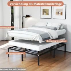 Bett 160 x 200 cm Bettgestell aus Metall Bettrahmen Metallbett Doppelbett Schwarz