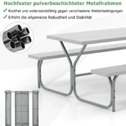 Bierzeltgarnitur mit Wetterfester HDPE-Tischplatte & Schirmloch Biertischgarnitur 183 cm Grau