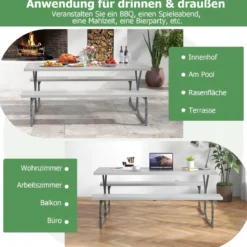 Bierzeltgarnitur mit Wetterfester HDPE-Tischplatte & Schirmloch Biertischgarnitur 183 cm Grau