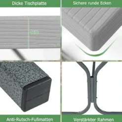 Bierzeltgarnitur mit Wetterfester HDPE-Tischplatte & Schirmloch Biertischgarnitur 183 cm Grau