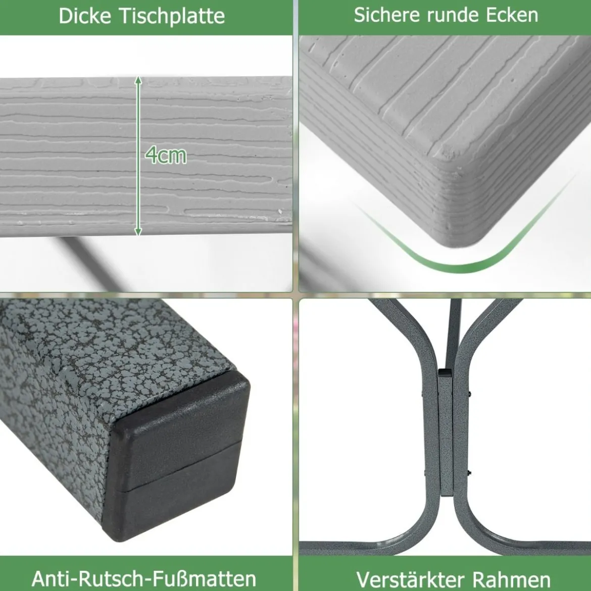 Bierzeltgarnitur mit Wetterfester HDPE-Tischplatte & Schirmloch Biertischgarnitur 183 cm Grau