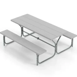 Bierzeltgarnitur mit Wetterfester HDPE-Tischplatte & Schirmloch Biertischgarnitur 183 cm Grau