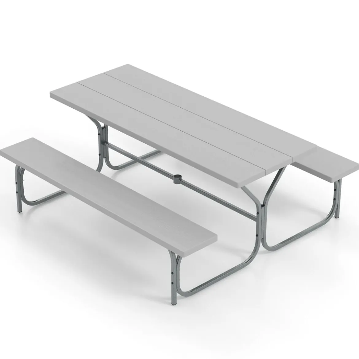 Bierzeltgarnitur mit Wetterfester HDPE-Tischplatte & Schirmloch Biertischgarnitur 183 cm Grau