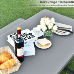 Bierzeltgarnitur Picknicktisch & 2 Sitzbänke mit Metallrahmen Grau