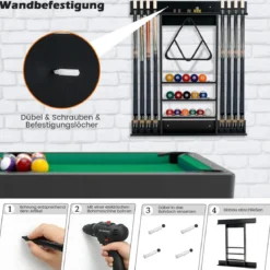 Billard Queue Halter Wandmontage Wandqueuehalter Kiefernholz für 8 Queues