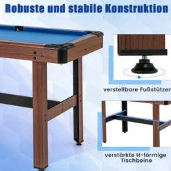 Billardtisch aus Holz mit 2 Queues 2 Kreiden & Dreieck & Bürste Billlard Tisch Tischbillard
