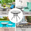 Bistrotisch aus Metall mit Schirmloch & Verdickter Glasplatte Gartentisch Glastisch Schwarz
