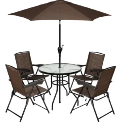 Bistrotisch aus Metall mit Schirmloch & Verdickter Glasplatte Gartentisch Glastisch Schwarz