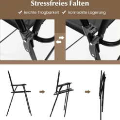Bistrotisch mit 2 Klappbaren Stühlen & Schirmloch 3-tlg. Outdoor Barhocker Set Balkonmöbel