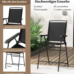 Bistrotisch mit 2 Klappbaren Stühlen & Schirmloch 3-tlg. Outdoor Barhocker Set Balkonmöbel