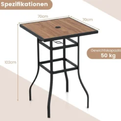 Bistrotisch mit Schirmloch & Tischplatte in Holzoptik Gartentisch Quadratischer Balkontisch