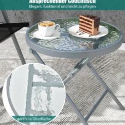 Bistrotisch mit 2 Stühlen Klappbarer Balkonset 3-teilig Gartenmöbel-Setmit Metallrahmen