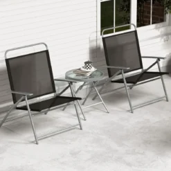 Bistrotisch mit 2 Stühlen Klappbarer Balkonset 3-teilig Gartenmöbel-Setmit Metallrahmen