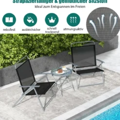 Bistrotisch mit 2 Stühlen Klappbarer Balkonset 3-teilig Gartenmöbel-Setmit Metallrahmen