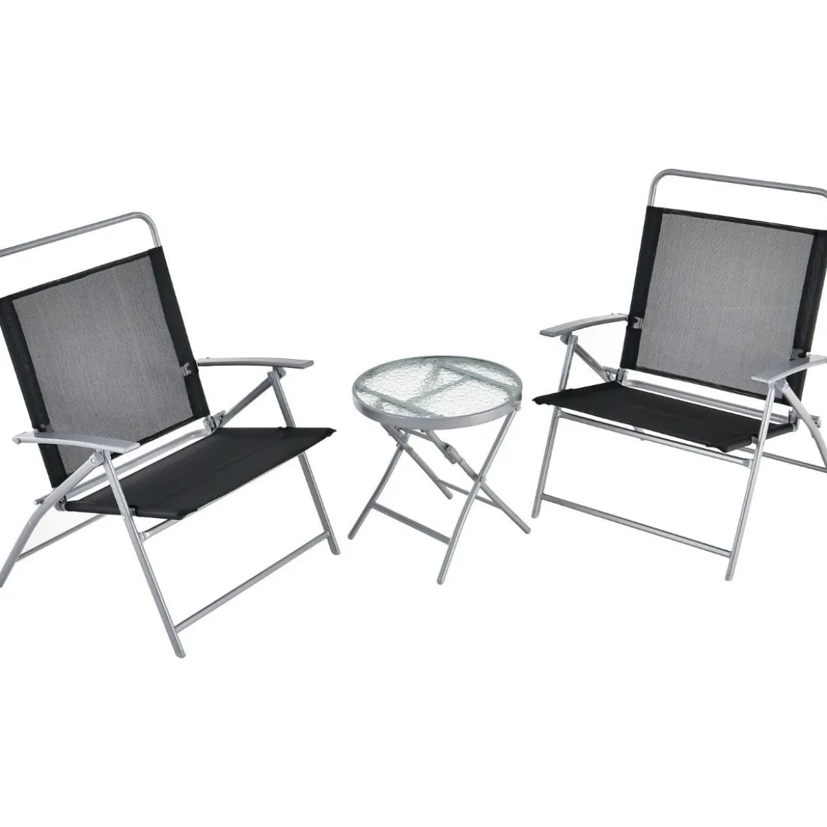Bistrotisch mit 2 Stühlen Klappbarer Balkonset 3-teilig Gartenmöbel-Setmit Metallrahmen
