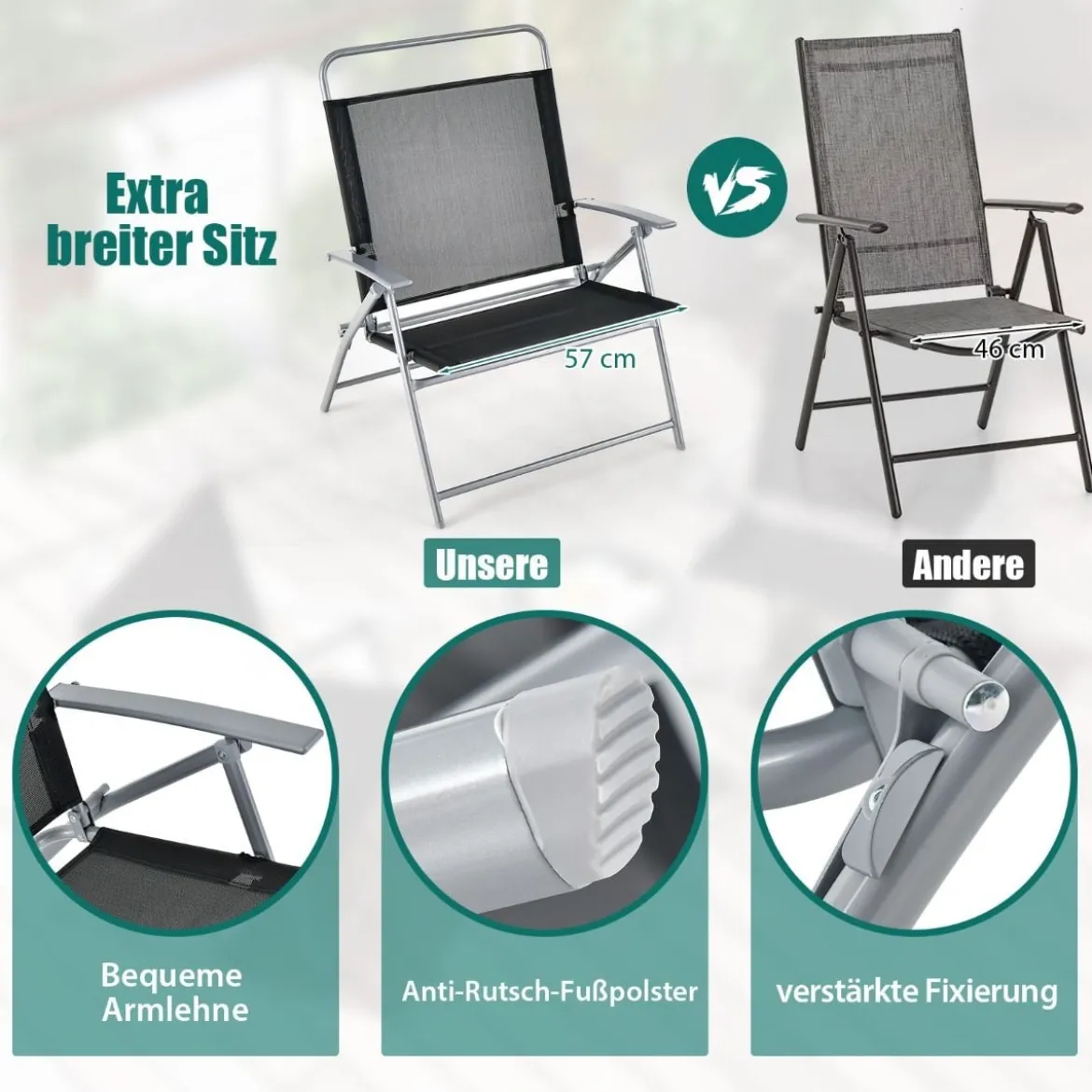 Bistrotisch mit 2 Stühlen Klappbarer Balkonset 3-teilig Gartenmöbel-Setmit Metallrahmen