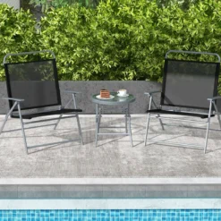 Bistrotisch mit 2 Stühlen Klappbarer Balkonset 3-teilig Gartenmöbel-Setmit Metallrahmen
