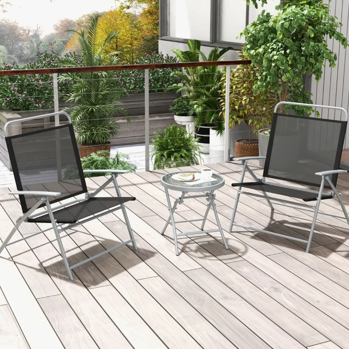 Bistrotisch mit 2 Stühlen Klappbarer Balkonset 3-teilig Gartenmöbel-Setmit Metallrahmen