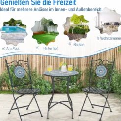 Bistrotisch mit 2 Stühlen Mosaik Bistroset klappbar 3-teiliges Balkonset Blau
