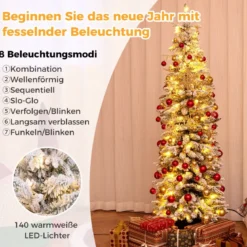 Bleistift Weihnachtsbaum mit Schnee Tannenbaum künstlich mit Beleuchtung 180 cm